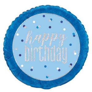 Blue Glitz Happy Birthday Balloon - 18" Inflated  | Cakes & Bakes | Cake Delivery