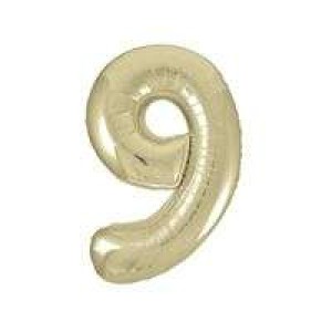 Gold Number 9 Foil Balloon - 34" Inflated
