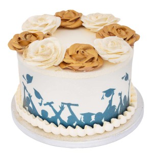 Golden Floral Graduation Cake