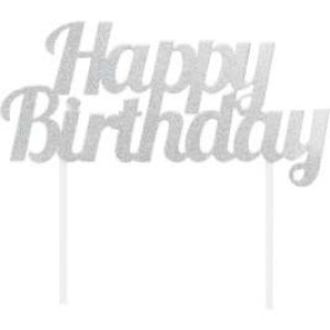 Silver Glitter Happy Birthday Cake Topper  | Cakes & Bakes | Cake Delivery