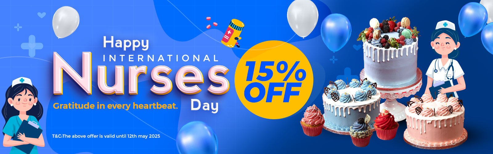 International Nurses day 15% off Cakes & Bakes