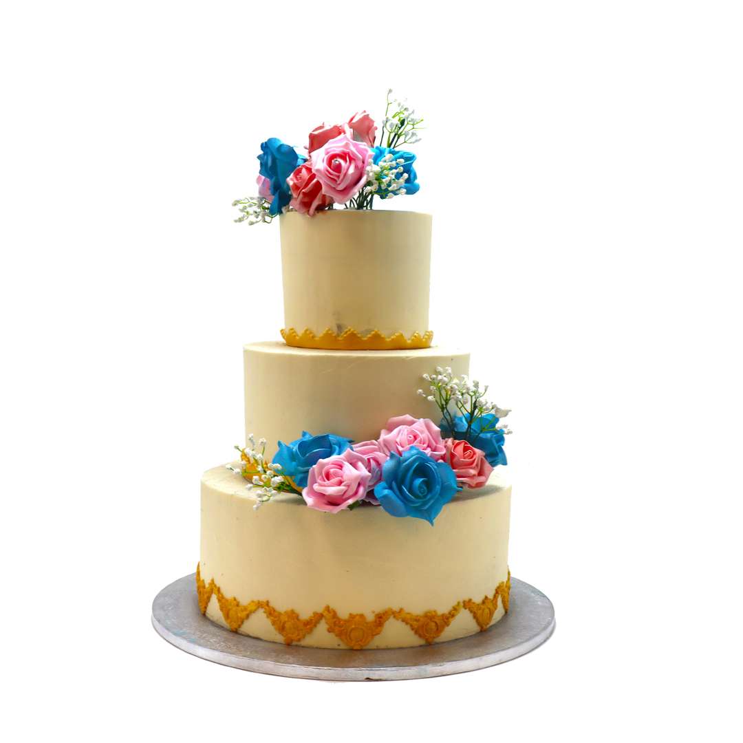 Golden Embroidery Timeless Blossom 3-Tier Wedding Cake