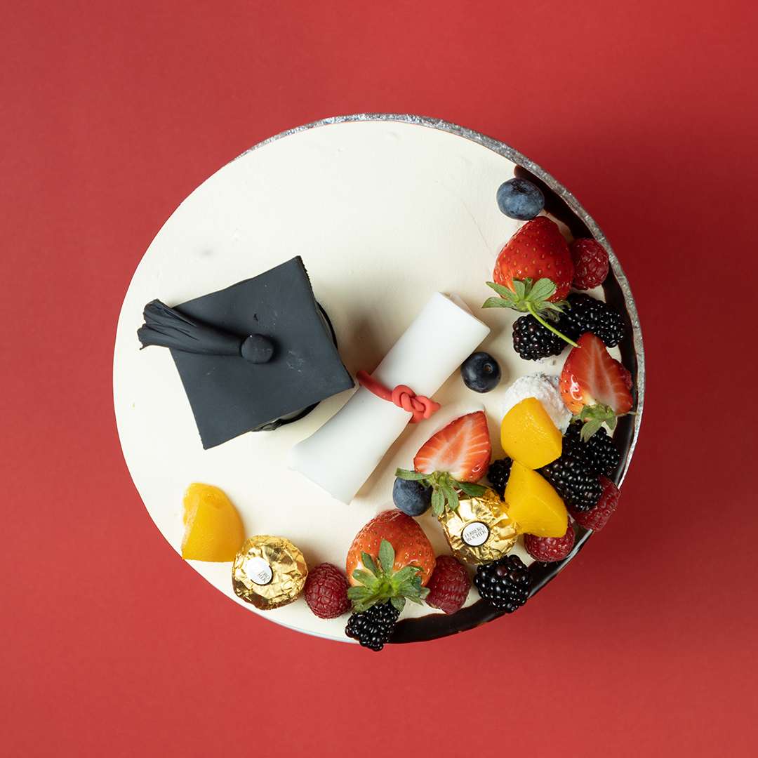 Golden Floral Graduation Cake