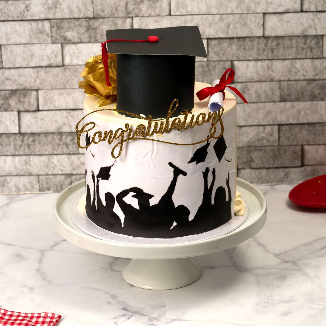 Golden Floral Graduation Cake