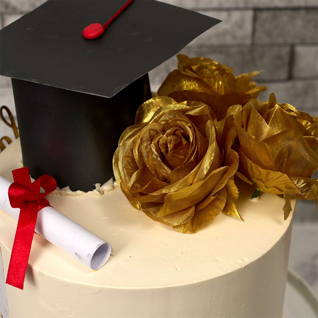 Golden Floral Graduation Cake