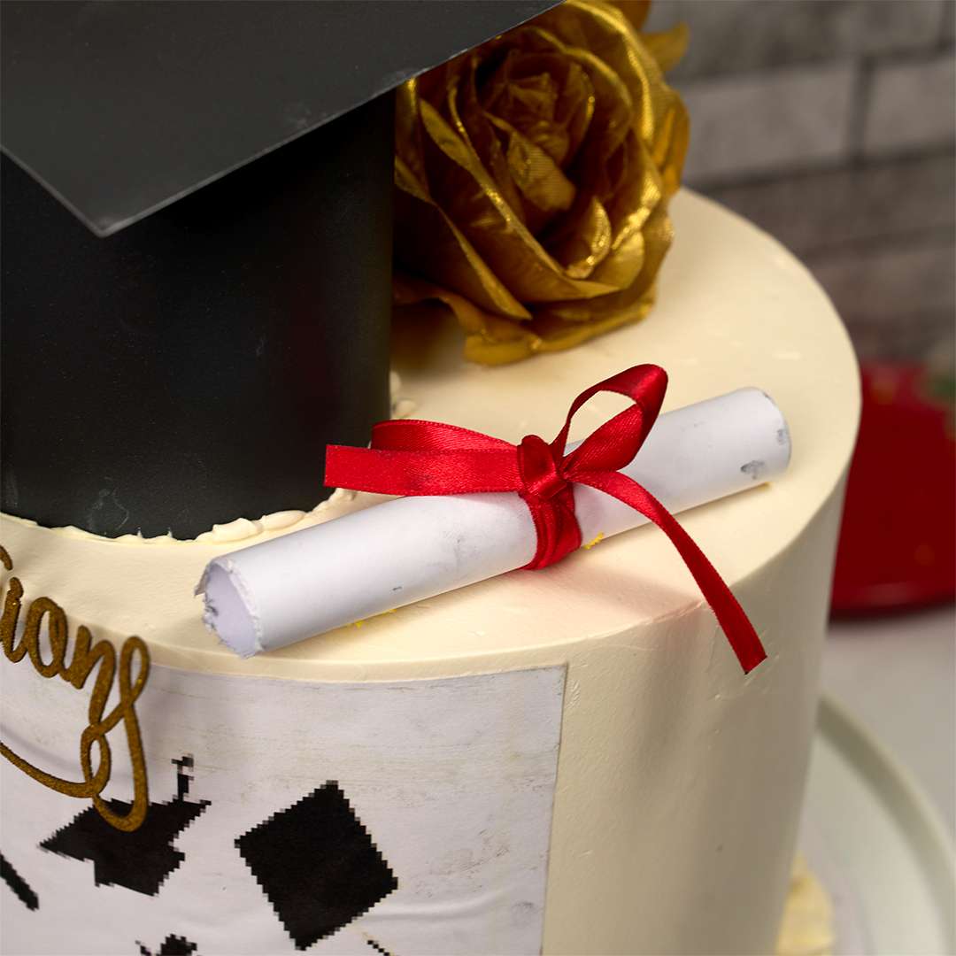Golden Floral Graduation Cake