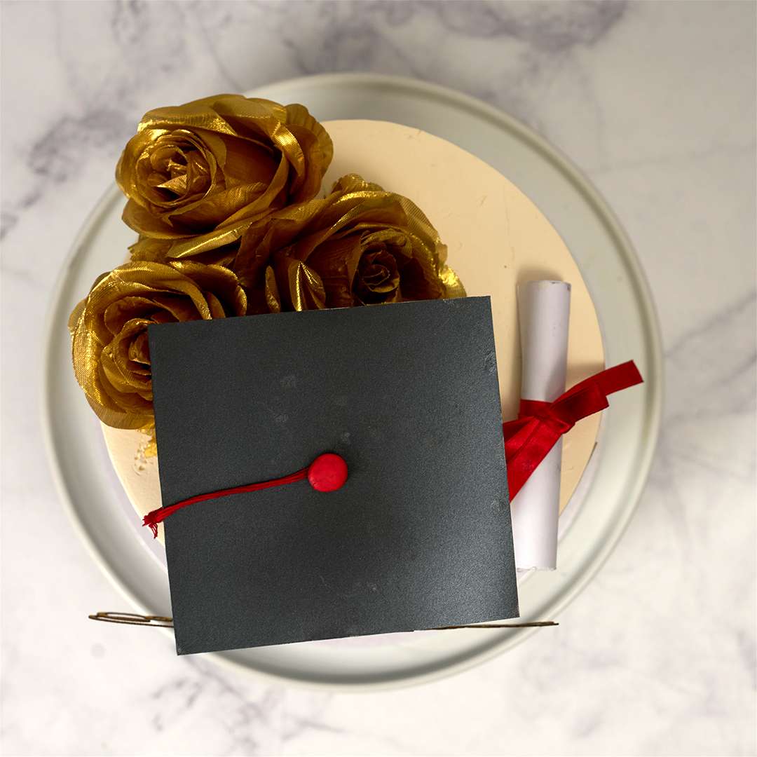 Golden Floral Graduation Cake