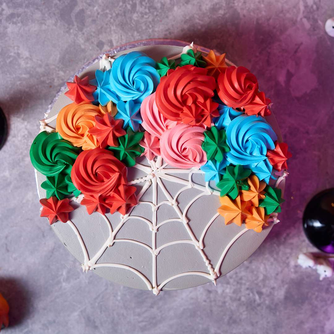 Floral Web Delight Halloween Cake