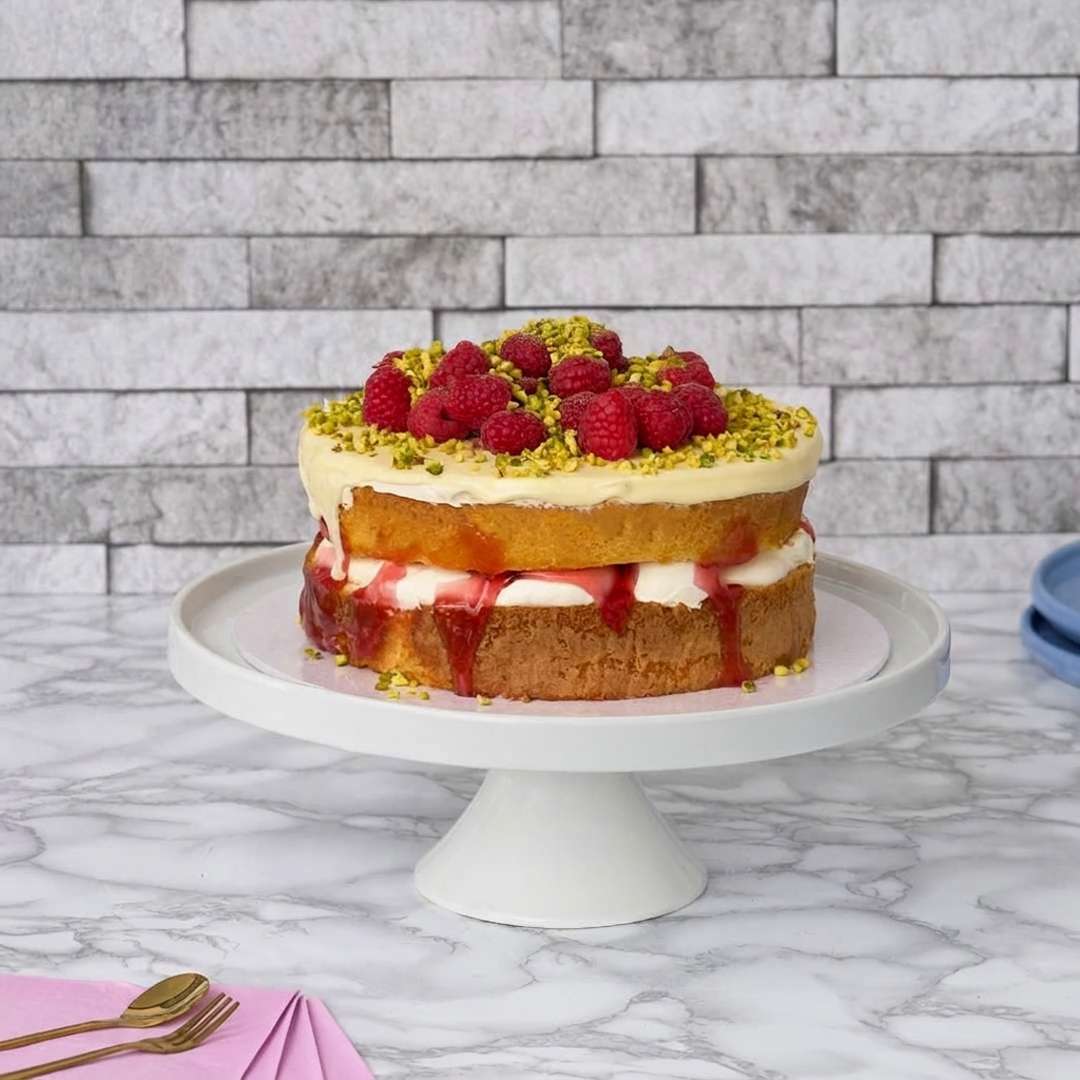 Naked Pistachio Raspberry Cake