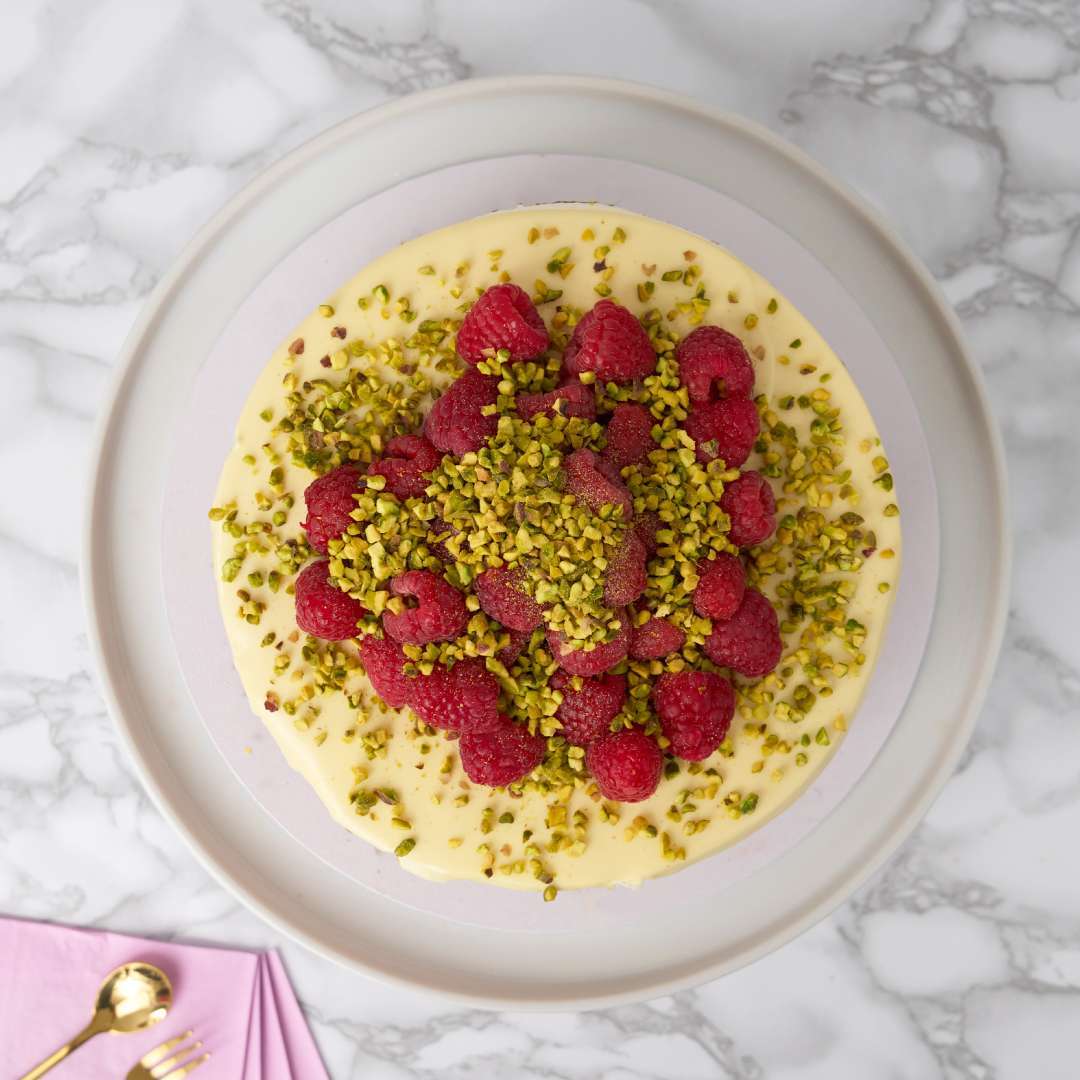 Naked Pistachio Raspberry Cake