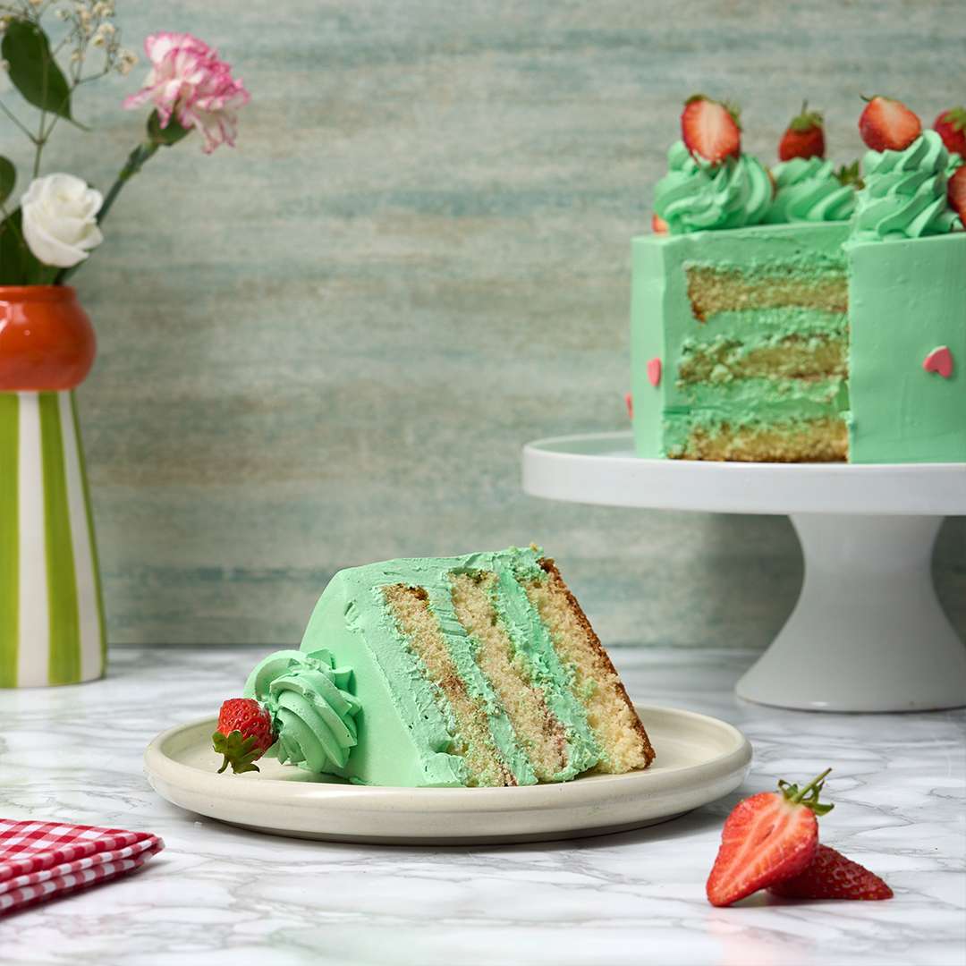 Pistachio Strawberry Matcha cake