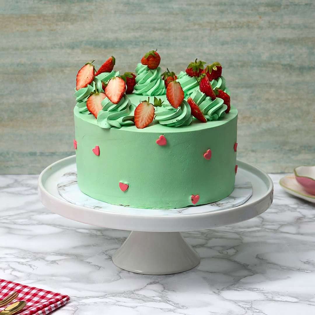 Pistachio Strawberry Matcha Cake