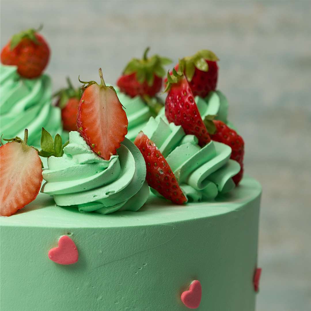 Pistachio Strawberry Matcha Cake