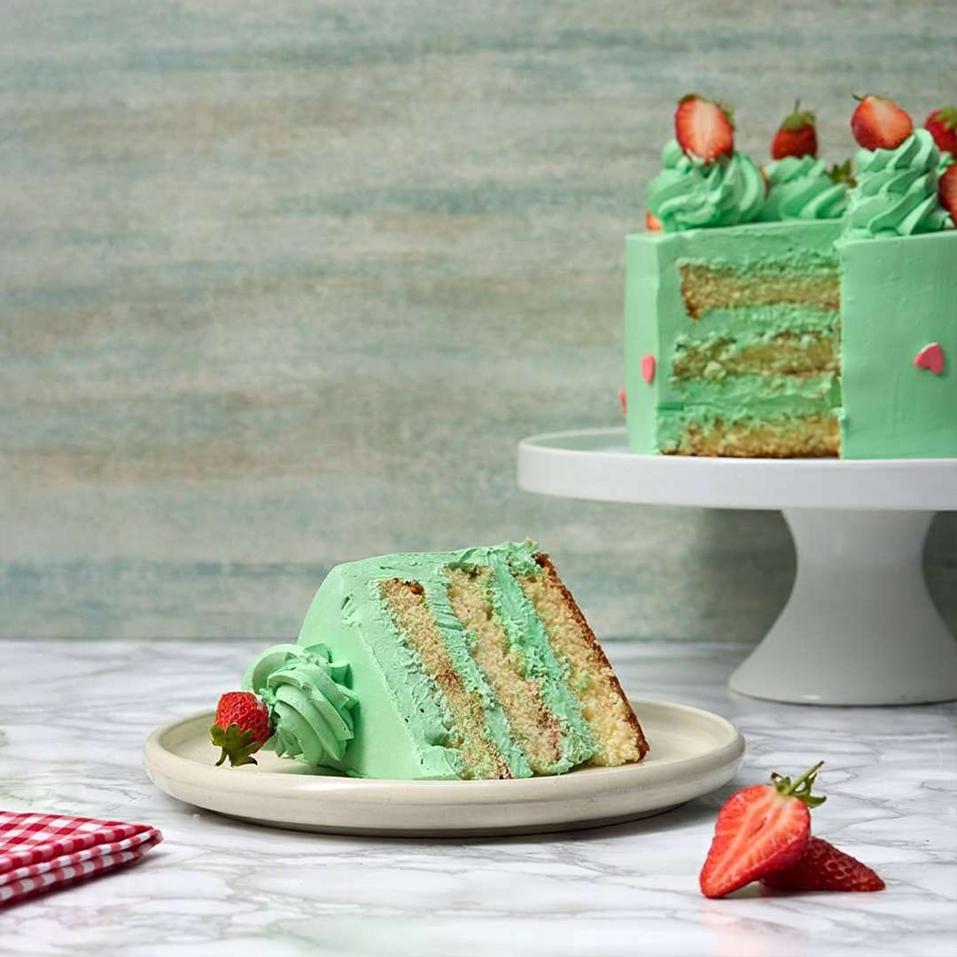 Pistachio Strawberry Matcha Cake
