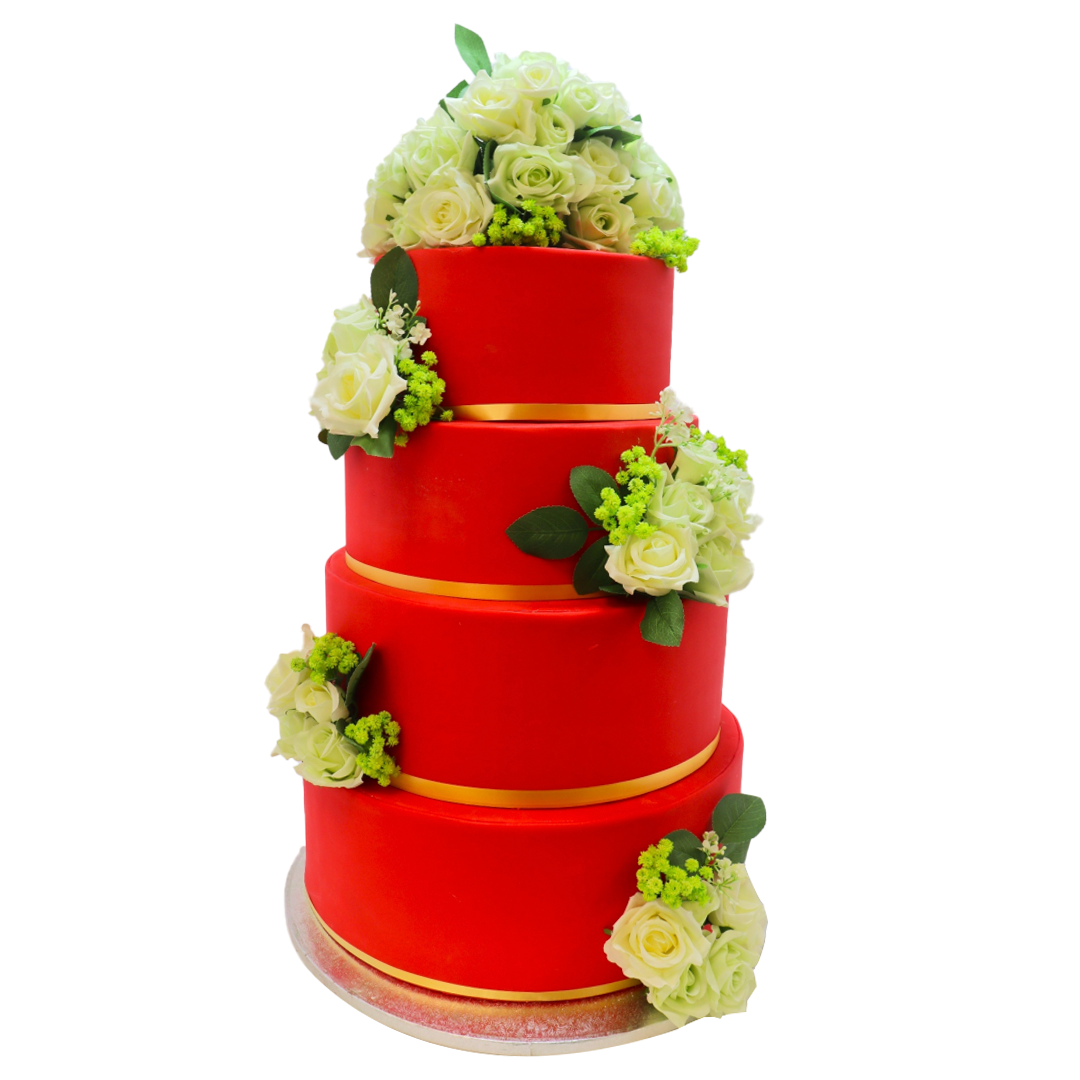 Radiant Cherry Blossom & White Roses Wedding Cake
