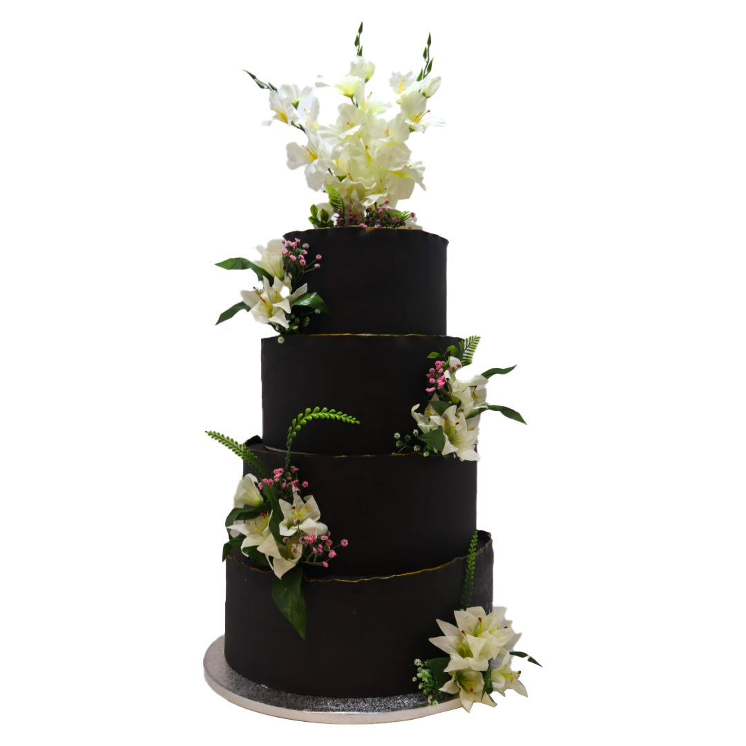 Silhouette Noir Blossom Wedding Cake -WC57