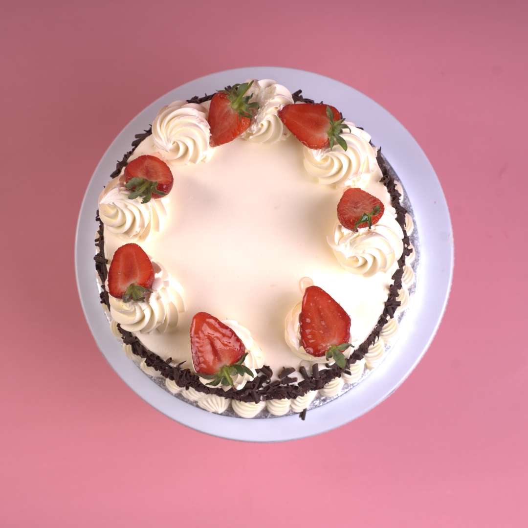 Strawberry Frost Chocolate Curl Cake